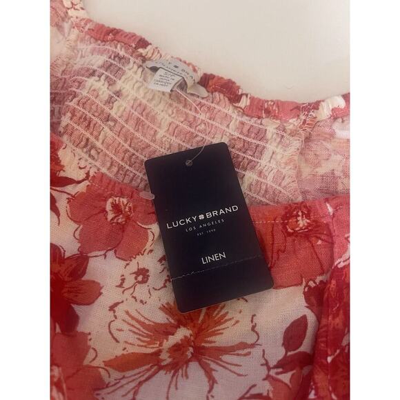 Lucky Brand Women’s Linen Crop‎ Top Red Ivory Floral Size Small MWT - Picture 7 of 9